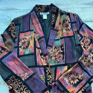 Vintage 80s 90s Kensington Square Abstract Blazer Long Jacket Floral Womens M